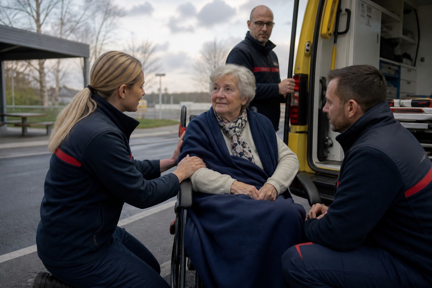 Echipaj medical asistând un pacient pe durata unui transfer lung